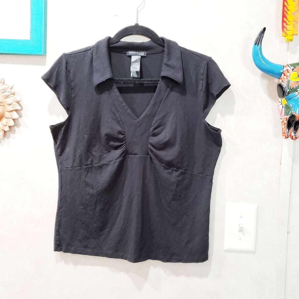 Kenneth Cole Black Polo Blouse Collard Tee Size XL